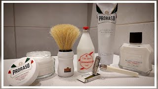 💈🤍 Proraso White Sensitive Shaving Cream Preshave Aftershave Balm OldSpice Whitewater Astra 901💈 [upl. by Refinne]