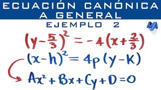 Parábola  Pasar de la ecuación canónica a la ecuación general  Ejemplo 2 [upl. by Roane]