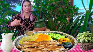 bean stew with fish Baghali ghatoghcooking and eating in nature🌱🫛🐟 [upl. by Etirugram]