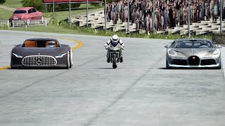 Kawasaki Ninja H2R Supercharged vs Bugatti Divo vs MercedesBenz Vision GT at Old SPA [upl. by Aviv740]