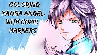 Coloring Anime Male Angel with Copic colors [upl. by Belda356]