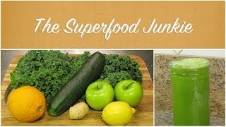 Basic Green Juice Recipe Kale Cucumber Apples Orange Lemon Ginger [upl. by Muraida]