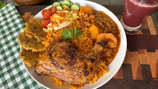 Cook Puerto Rican Food With Me Fried Chicken Pinto Beans Sazon Rice Tostones and Coleslaw [upl. by Yelnahs]