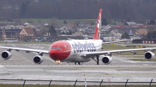 Edelweiss Air A340 Waterspray landing at Zurich Airport [upl. by Balbur]