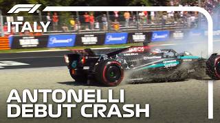 Kimi Antonelli Crashes On FP1 Debut  2024 Italian Grand Prix [upl. by Adiasteb]