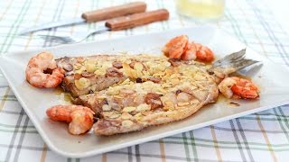 Baked Sea Bass with Prawns amp Almonds  Easy OvenRoasted Sea Bass Recipe [upl. by Annaierb]