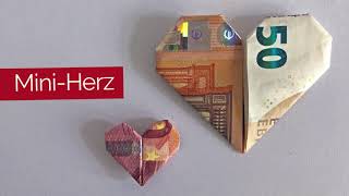 Mini Herz aus Geldscheine falten  DIY Geldgeschenke  Geschenk Idee Geld Herzen zum verschenken [upl. by Mathia]