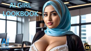 4K AI Art Lookbook Video of AI Arabian Girl in Office ｜ Sensual Hot Arab Dress [upl. by Aronoff156]