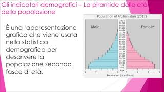 Geografia  Gli indicatori demografici  Speranza di vita alla nascita e piramide delle età 3 [upl. by Annayram]