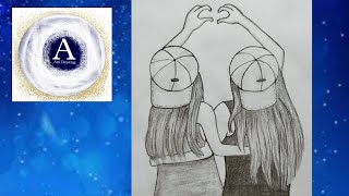 How to draw a Girl Best Friends Drawing for beginner  Friendship Girls drawing [upl. by Ealasaid]