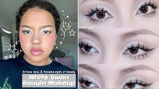 White Swan Douyin Makeup brown skin  hooded eyes friendly [upl. by Nerdna]