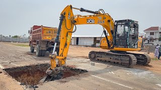 JCB 145 Excavator and Tipper New Hospital Building Foundation Digging and Backfilling  Jcb truck [upl. by Ybreh]