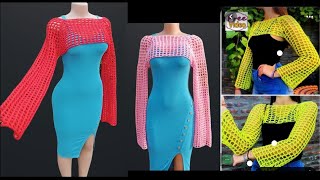 how to crochet shrug tutorial for beginners crochet fishnet shrug sleeves [upl. by Cahn]