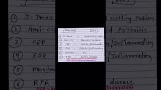 blood test and uses anti ccp test ESE test RPR test D dimer test medical doctors shorts [upl. by Shalne]