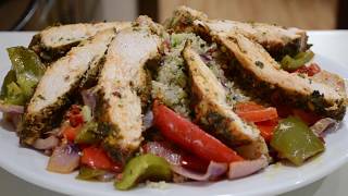 Spicy Mediterranean Chicken with Quinoa Salad Twin Moons Tavern Bonus Video [upl. by Adlitam]