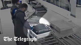 US airport security caught rifling through customers bags [upl. by Nnylsor]