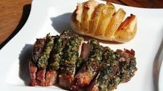 Stauferico Steak gratiniert mit Pesto vom wilden Bärlauch und Fächerkartoffeln [upl. by Anahsit]