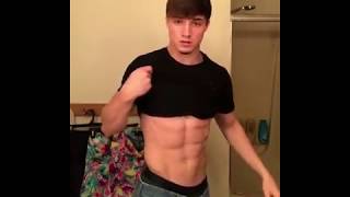 Teen muscle Josh flexing with his shirt on and revealing his hard well defined abs [upl. by Sivehc]