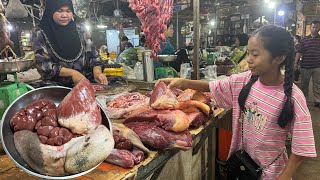 Market show  Chef pich buy beef heart kidney tongue meat and ingredients to cook with 2 recipes [upl. by Tdnarb495]