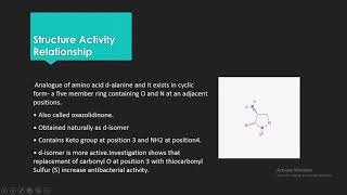 CYCLOSERINE  INTRO  MECHANISM  USES  SAR  PROPERTIES [upl. by Enaira799]