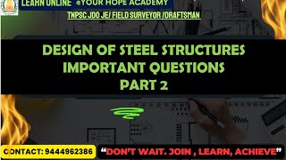 TNPSC JDO JE  AE  DESIGN OF STEEL STRUCTURES  TENSION MEMBERS IMPORTANT QUESTIONS PART 2 [upl. by Nord]