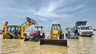 Washing My Tractors and Vehicles in Dam  JCB 3DX  Tata Truck  Mahindra Arjun 605  Swaraj 744 [upl. by Pasia]