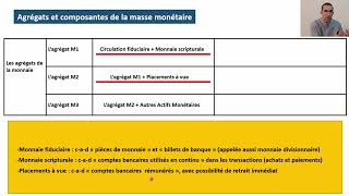 Partie 2 Chapitre 5 la politique monétaire Agrégats et composantes de la masse monétaire [upl. by Eirdua]