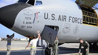 The crew of the KC135 Stratotanker cargo took off quickly in extreme weather [upl. by Ellednek138]