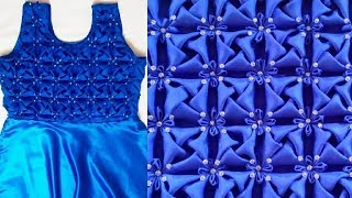 Whirl Pattern Frock making at home in hindi Smocking Origami Flower dress Design girl cushion [upl. by Donough]