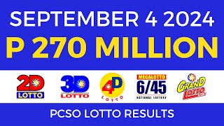 Lotto Result Today 9pm September 4 2024  PCSO Complete [upl. by Neelahtak]