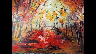 Herbstlandschaft Acrylmalerei Kratztechnik acrylic painting autumn landscape [upl. by Ettelliw946]