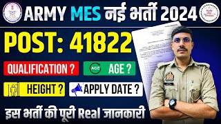 Army MES New Recruitment 2024  MES 41822 New Vacancy 2024  Age Syllabus Online Apply Dat [upl. by Coonan]