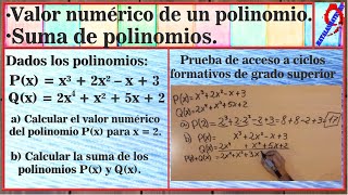 Calcular el valor numérico de un polinomio Sumar polinomios Acceso ciclos Canarias 2105 Ej 8 [upl. by Allard]