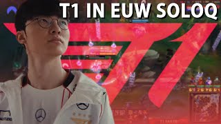 T1 PLAYERS IN EUW SOLOQ  THE LAST STREAM WORLDS 2024  Faker  Gumayusi  Keria  Zeus  Oner [upl. by Aneled]