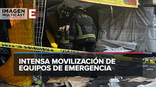 Incendio consume puestos semifijos en La Merced CDMX [upl. by Anitsirt123]