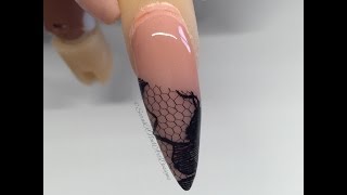 Nude Acrylic Stiletto amp Encapsulated Black Lace nail art tutorial  INK London Acrylink [upl. by Nader314]