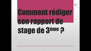 Exemple de rapport de stage 3eme [upl. by Joan]