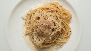 Spaghetti quotCacio e pepequot fondue de gorgonzola et tartare de langoustine [upl. by Inavoy]