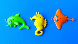 FISHING WATER TOY DOLPHIN SEAHORSE stingray GOLFINHO little plastic animals MOVIE TOYS VIDEO [upl. by Bannerman]