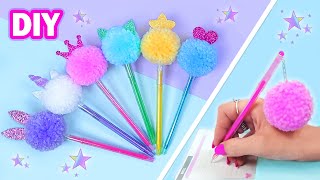 7 IDEAS para DECORAR BOLIGRAFOS con POMPONES de LANA [upl. by Ayotyal]