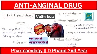 Antianginal drug  Definition  Classification  U5 lec2  Pharmacology D Pharm2nd Year Hindi [upl. by Osana1]