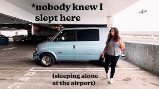 Stealth Camping ALONE At The Airport heavily patrolled  Solo Female Vanlife [upl. by Estell619]