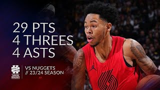 Anfernee Simons 29 pts 4 threes 4 asts vs Nuggets 2324 season [upl. by Dino]