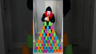 Clown builds giant cup tower 🤡 shorts [upl. by Goldfarb]