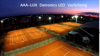 Drone shows AAA LUX LED luminaires illuminating a tenniscourt [upl. by Matilde]