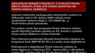 konec analogového TV vysílání ze Žižkova  ČT 1 [upl. by Ytinirt]