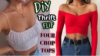 DIY Crop Tops from Old tshirts THRIFT FLIPS  Square neck  Bardot  Long sleeve  Ruched top [upl. by Aleksandr]