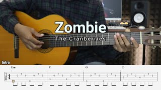 Zombie – The Cranberries  Fingerstyle Guitar Tutorial  TAB amp Lyrics [upl. by Luamaj]