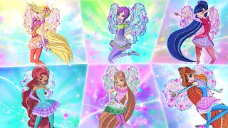 Winx Club All Full Transformations up to Cosmix in Split Screen  Prototype Transformations [upl. by Kalmick]