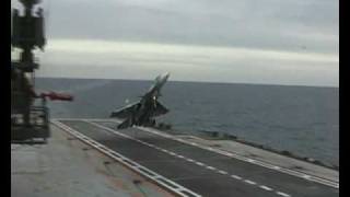 Su33 Unsuccessful cobra landing attempt  Admiral Kuznetsov  RuAF [upl. by Ennybor]